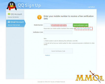qq sign up mobile phone number