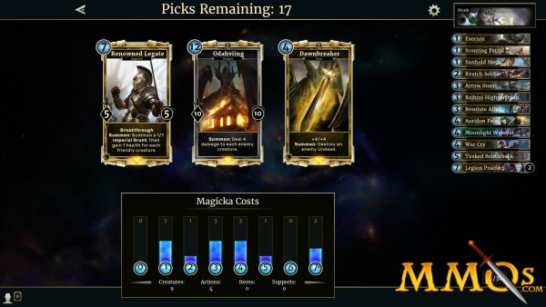 the elder scrolls legends solo arena pick cards