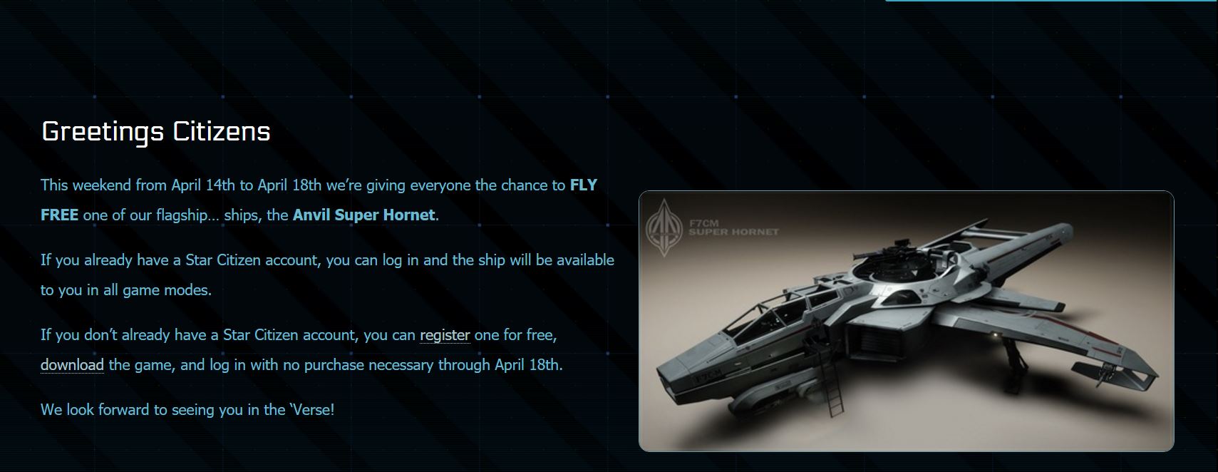 STAR CITIZEN IS CURRENTLY DOWNLOADABLE FOR ONE WEEK