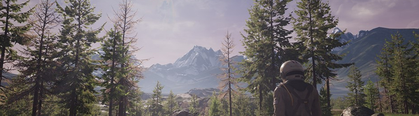icarus pine trees mountains banner
