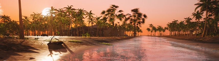 bannière de coucher de soleil tropical à voile fracturé