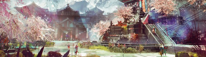 guild wars 2 mmorpg cantha cherry blossoms banner