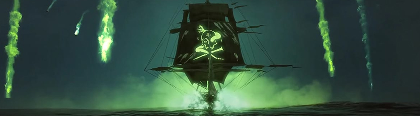 skull and bones creepy green ship banner