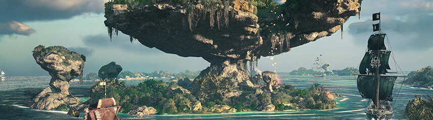 skull and bones island rock formation banner