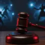 Courtroom gavel with fantasy game elements representing Blizzard's lawsuit against WoW private server