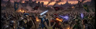 Elder Scrolls Online alliance warriors battling in Cyrodiil PvP campaign at twilight