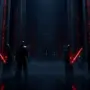 Ancient Sith fortress Khar Shian with Mandalorian warriors and Sith Lords in dramatic confrontation scene