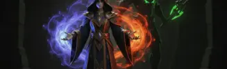 World of Warcraft mage and demon hunter characters with magic effects in atmospheric dungeon setting