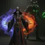 World of Warcraft mage and demon hunter characters with magic effects in atmospheric dungeon setting
