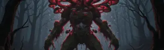 Rotmire fungal colossus boss in WoW Midnight Sporefall raid surrounded by dark corrupted forest atmosphere