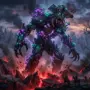 Massive fungal giant boss emerging from void-corrupted ground in dark fantasy WoW raid environment