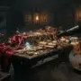 Dark fantasy treasure vault with gold artifacts and crimson accents for ESO Season One Thieves Guild