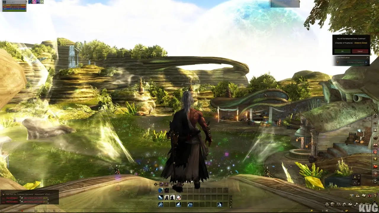 Scene from Lineage II showing a character overlooking a lush landscape.