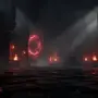 Dark demonic throne room with red flames and black stone architecture in Lost Ark extreme raid environment