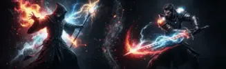 Wizard specializations Elementalist and Spellblade with magical effects in Pantheon Rise of the Fallen