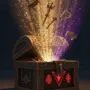 World of Warcraft treasure chest opening with glowing loot in atmospheric dungeon setting