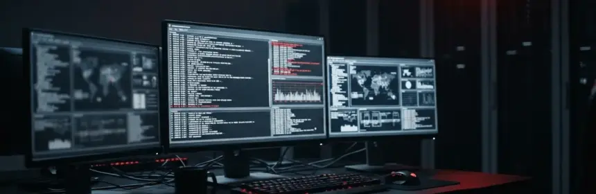 Dark server monitoring station with red warning lights depicting developer tool abuse detection