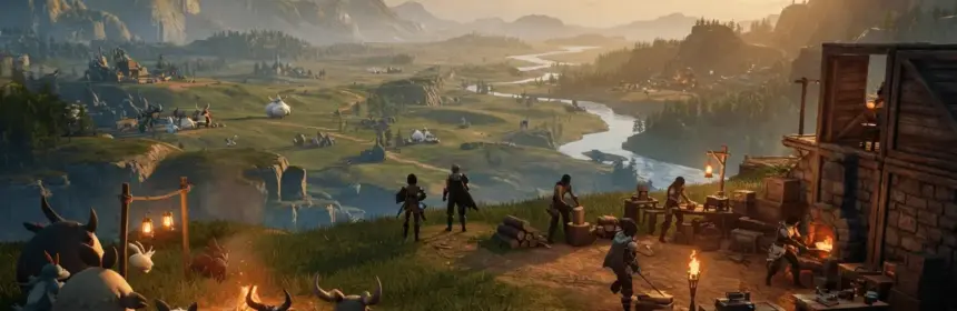 Palworld Online mobile MMORPG fantasy landscape with creature companions and cooperative base-building
