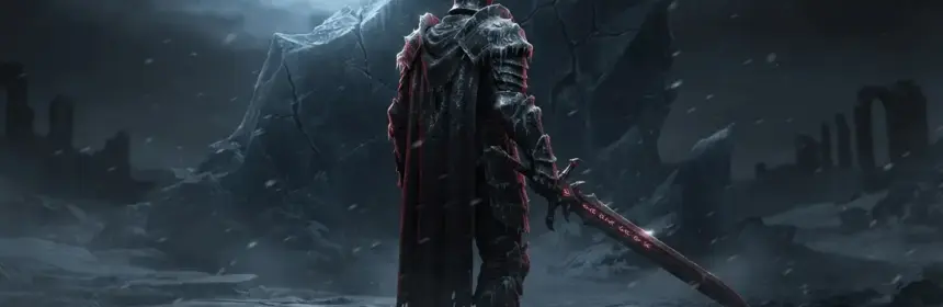 Frost-armored warrior overlooking a frozen battlefield in Last Epoch Season 5 artwork