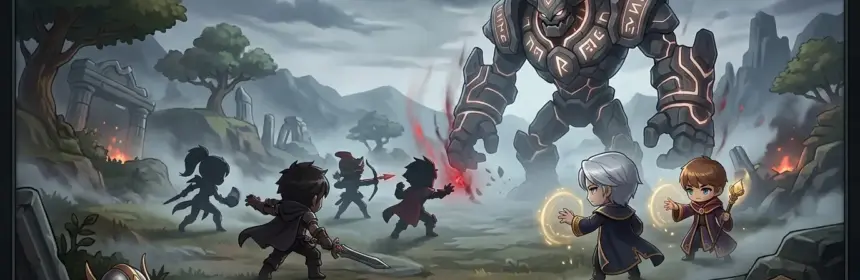 MapleStory-inspired adventurers battle a magical replica monster in the Frieren crossover event