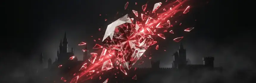 Shattered magical gem releasing red energy shards in dark fantasy setting for Ultima Online Publish 124