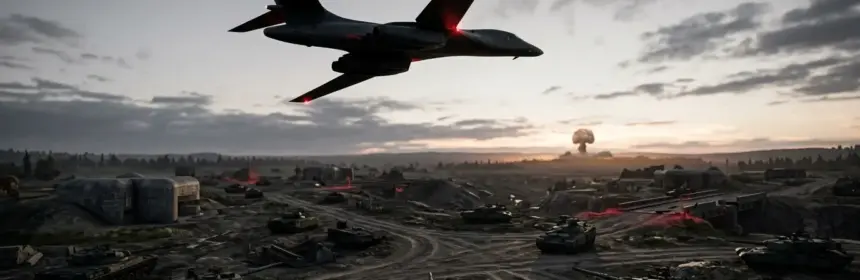 War Thunder bomber and armored vehicles during a dramatic Nuclear Escalation battlefield test
