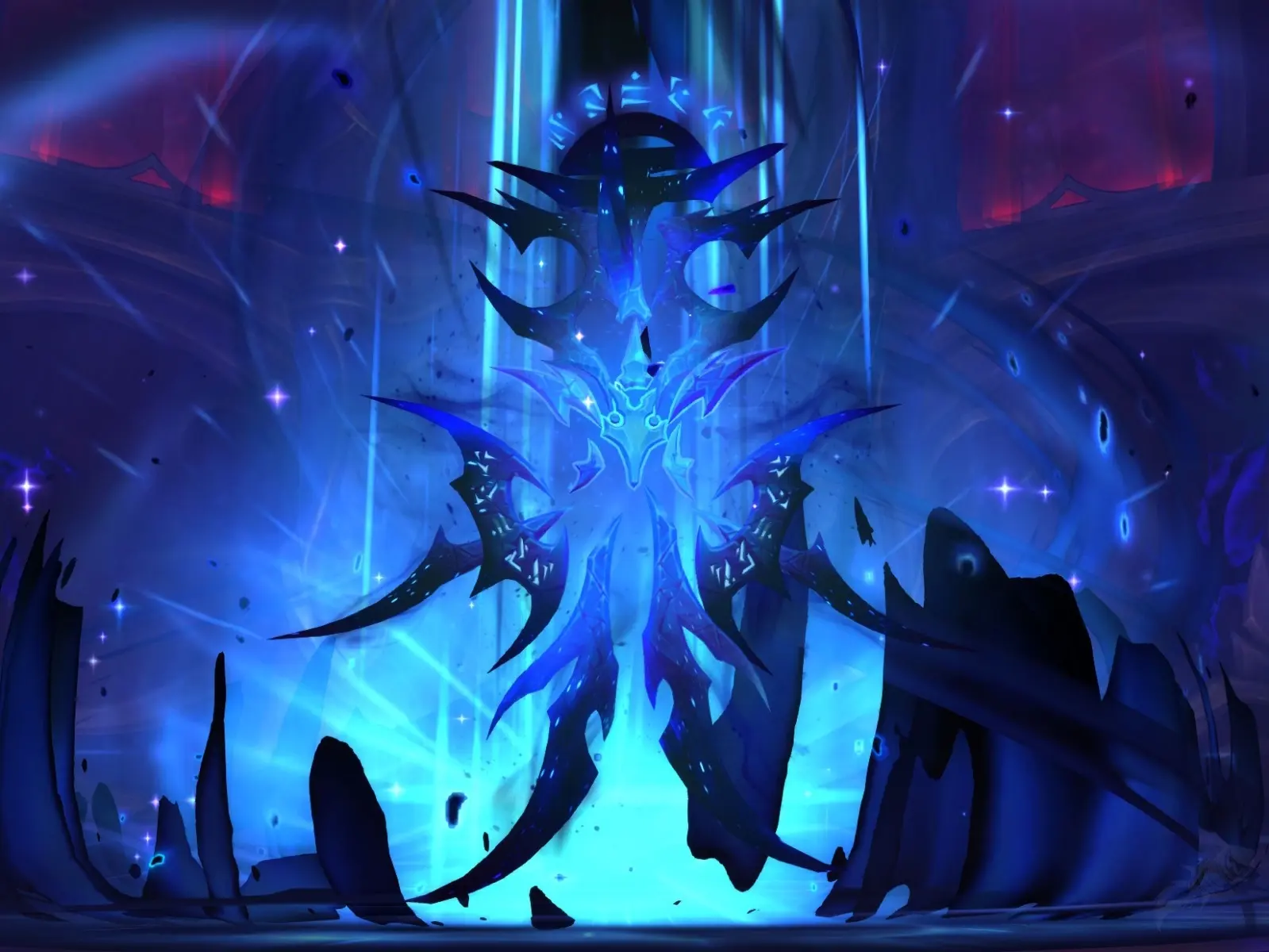 Glowing blue spectral Lura mount from World of Warcraft against a dark, ethereal background