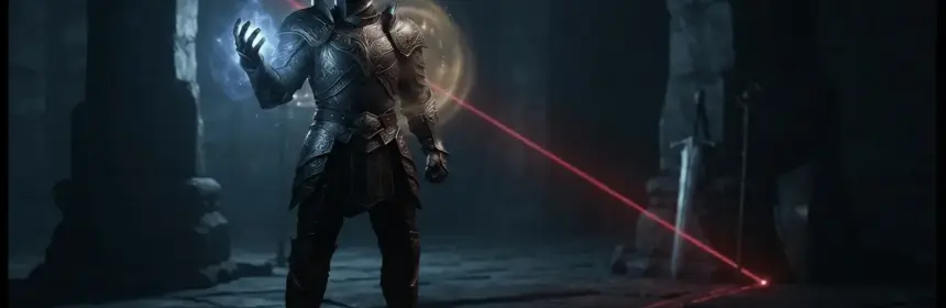 Faceless armored adventurer surrounded by restrained magic in a dark raid chamber, symbolizing WoW class balance hotfixes.