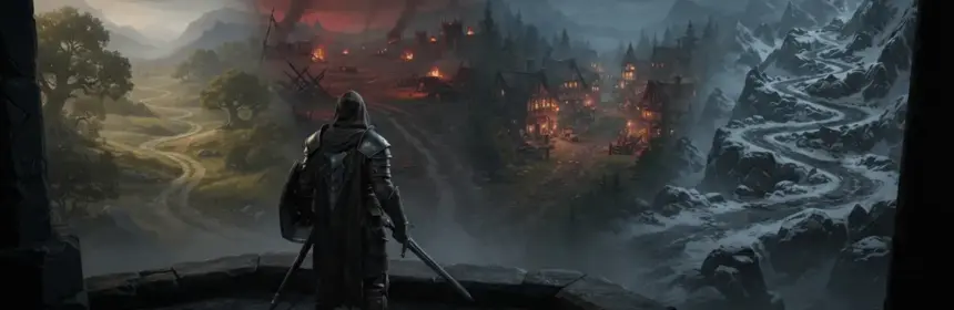 Fantasy adventurer facing four distinct ruleset paths in World of Warcraft: Forever